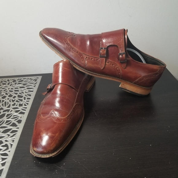 Stacy Adams Karson Wingtip Double Monk Strap Shoes Leather Cognac 12M. - Picture 13 of 15